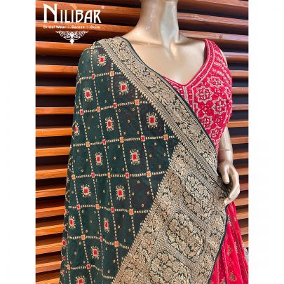 Rani Pink with Contrast Dark Green Printed Lehenga
