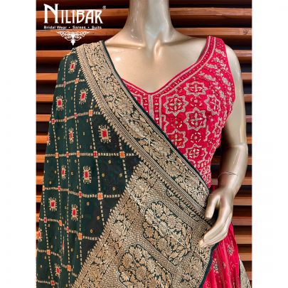 Rani Pink with Contrast Dark Green Printed Lehenga