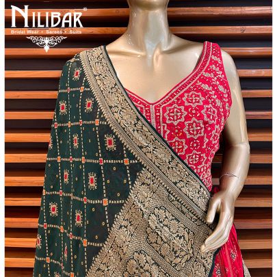 Rani Pink with Contrast Dark Green Printed Lehenga