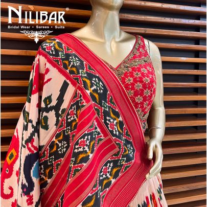 Red Silk Printed Lehenga