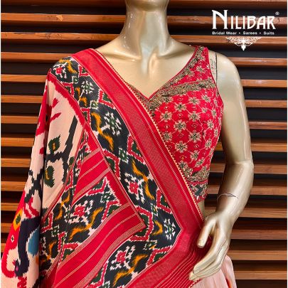 Red Silk Printed Lehenga