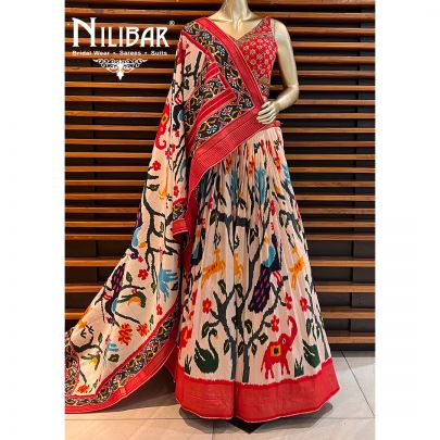 Red Silk Printed Lehenga