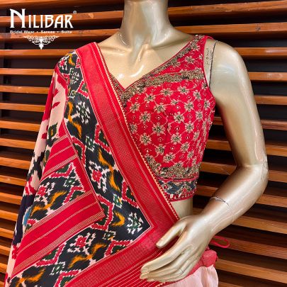 Red Silk Printed Lehenga
