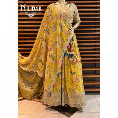 Olive Green Georgette Printed Lehenga