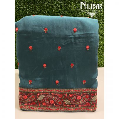 Peacock Green Crepe Unstitched Suit
