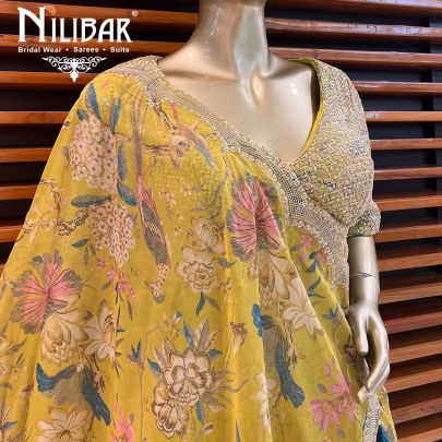 Olive Green Georgette Printed Lehenga
