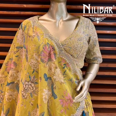 Olive Green Georgette Printed Lehenga