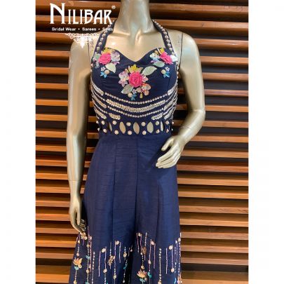 Navy Blue Silk Jumpsuit