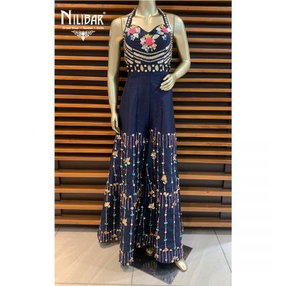 Navy Blue Silk Jumpsuit