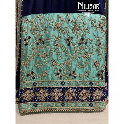 Sea Green and Dark Blue Silk Unstitched Suit