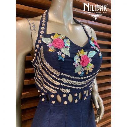 Navy Blue Silk Jumpsuit