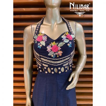 Navy Blue Silk Jumpsuit