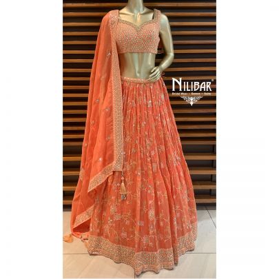 Orange Organza Georgette Lehenga