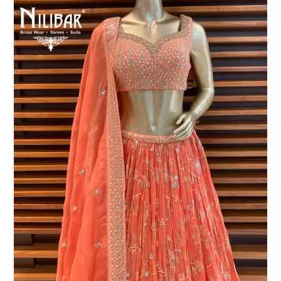 Orange Organza Georgette Lehenga