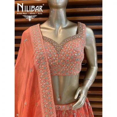 Orange Organza Georgette Lehenga