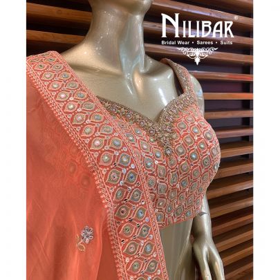 Orange Organza Georgette Lehenga