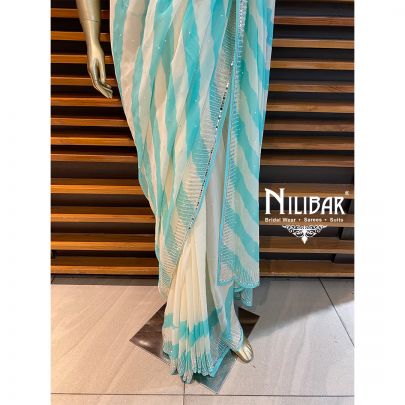 Cream Georgette Printed Saree