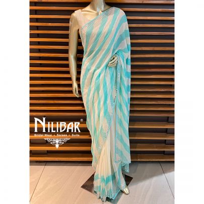 Cream Georgette Printed Saree