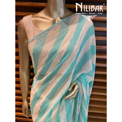 Cream Georgette Printed Saree