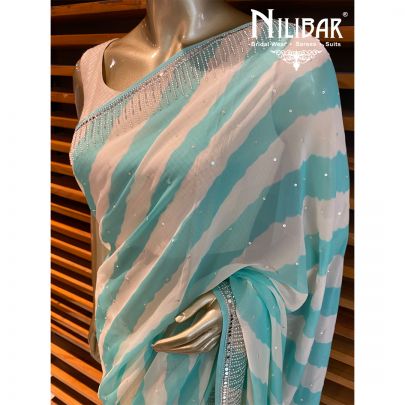 Cream Georgette Printed Saree