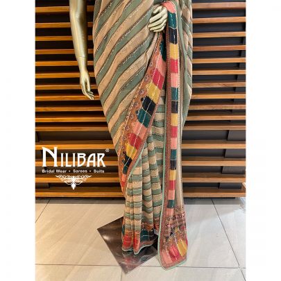 Sage Green Georgette Printed Saree