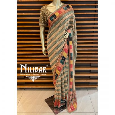 Sage Green Georgette Printed Saree