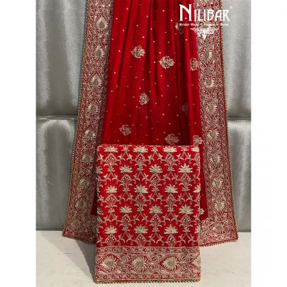 Candy Red  Crepe Unstitched Suit