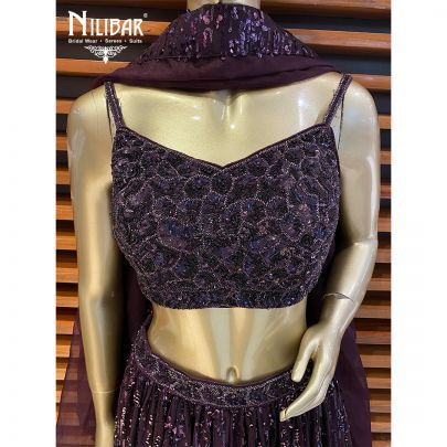 Rasin Purple Net and Organza Lehenga