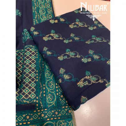 Peacock Blue Organic Silk Unstitched Suit