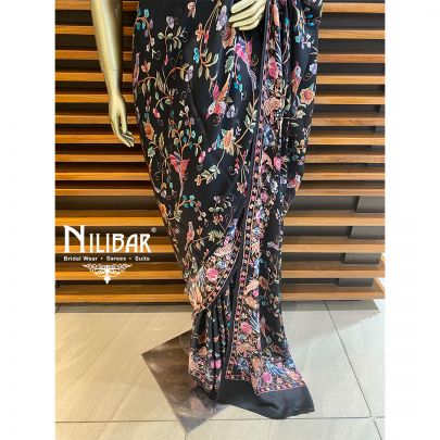 Black Satin Printed Saree