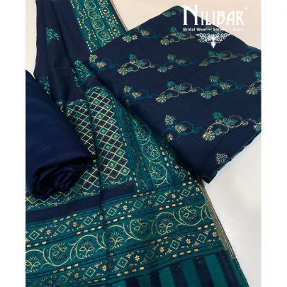 Peacock Blue Organic Silk Unstitched Suit