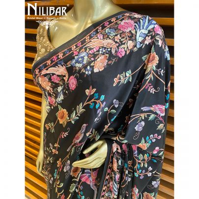 Black Satin Printed Saree