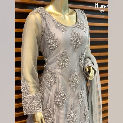 Grey Silk and Tulle Dress