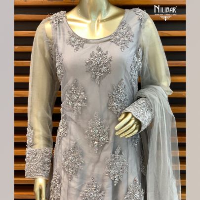 Grey Silk and Tulle Dress