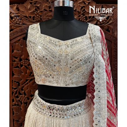 White Georgette and Organza Lehenga