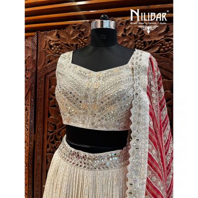 White Georgette and Organza Lehenga