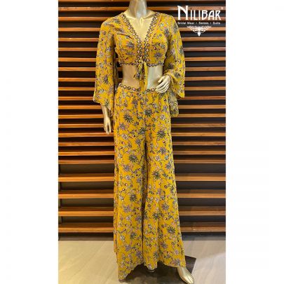 Canary Yellow Chinon Panelled Palazzo Suit