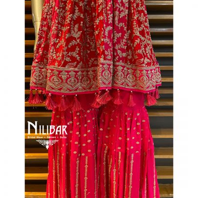 Hot Pink Chinon Peplum Suit's
