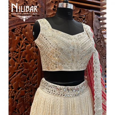 White Georgette and Organza Lehenga