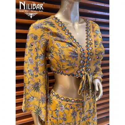 Canary Yellow Chinon Panelled Palazzo Suit
