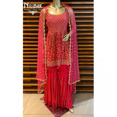 Hot Pink Chinon Peplum Suit's