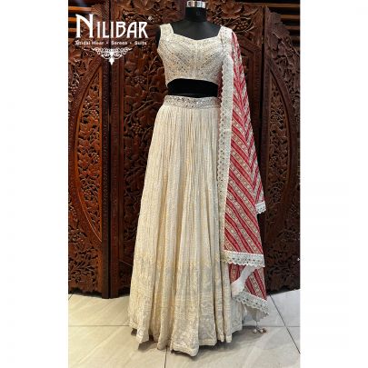 White Georgette and Organza Lehenga