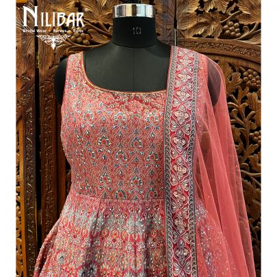 Rust Silk and Net Lehenga