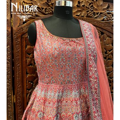 Rust Silk and Net Lehenga