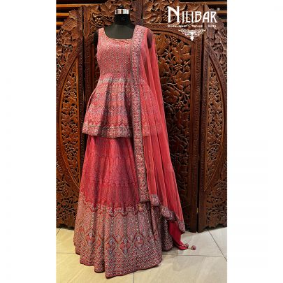 Rust Silk and Net Lehenga