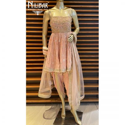 Salmon Pink Georgette Dhoti and Peplum Set