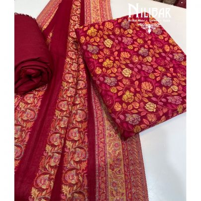 Crimson Red Organic Silk Unstitched Suit
