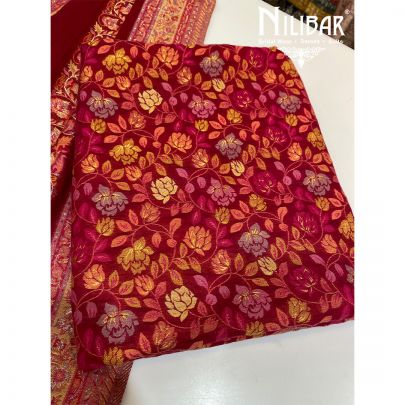 Crimson Red Organic Silk Unstitched Suit