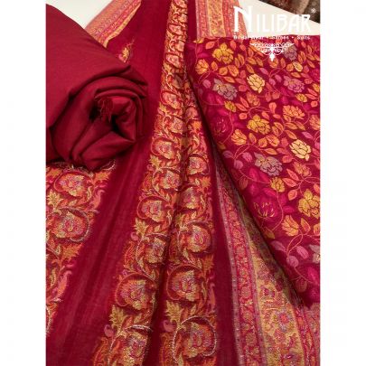 Crimson Red Organic Silk Unstitched Suit