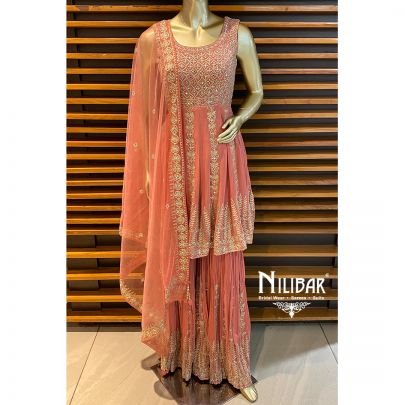 Rose Pink Georgette Peplum Suit